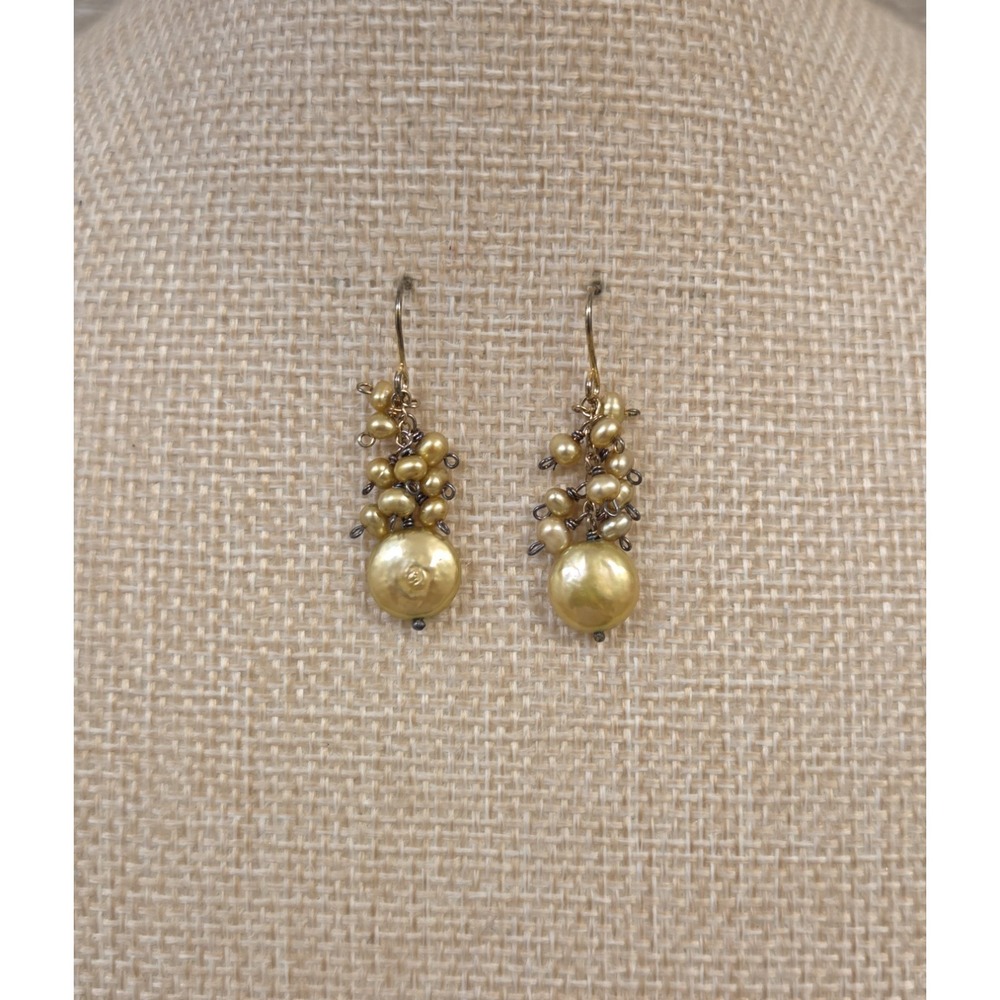 Vintage Sterling Silver Multi size Gold Pearl Cascading Dangle Earrings